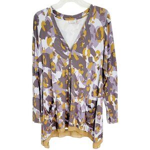 LOGO Lori Goldstein Womens Multicolor Abstract Button Front‎ Cardigan Size S